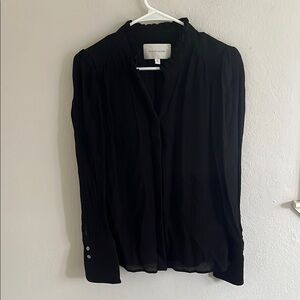 Brochu Walker Black Button-Down Blouse Ruffle collar size S